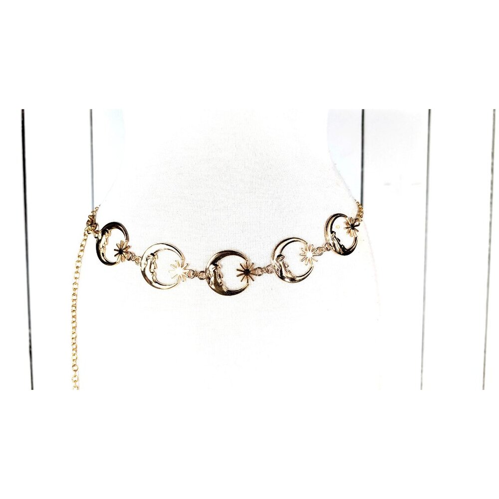 Gold metal crescent moon star chain link belt